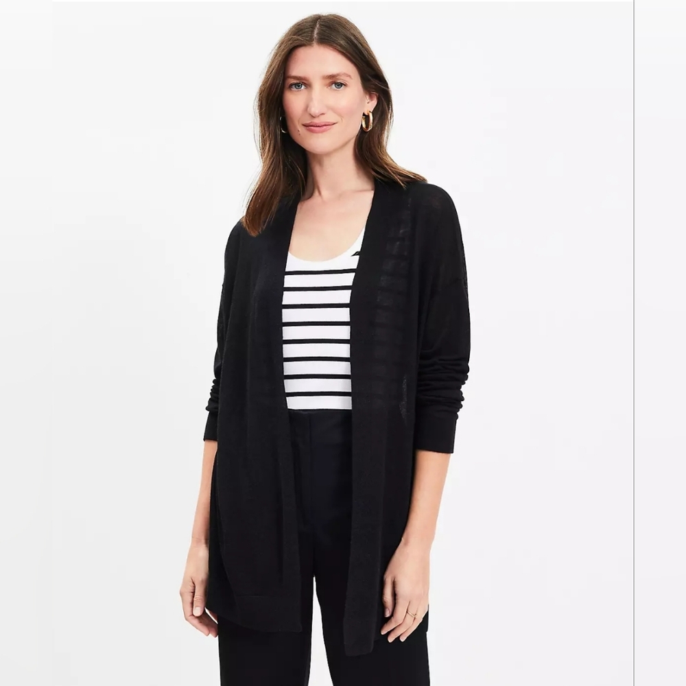 LOFT Black Open-Front Black Cardigan Sweater | Xsmall